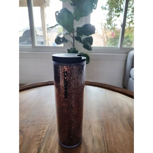 2018 Starbucks Travel Tumbler Cup Bronze Sparkle Glitter Acrylic Holiday 16oz - Picture 2 of 4